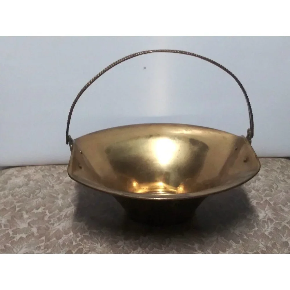 Vintage Brass Basket With Handle grape design ArtWare 9